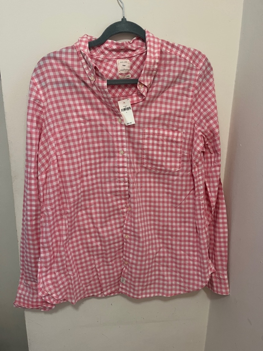 Gap Pink Gingham Button-Up Shirt, NWT